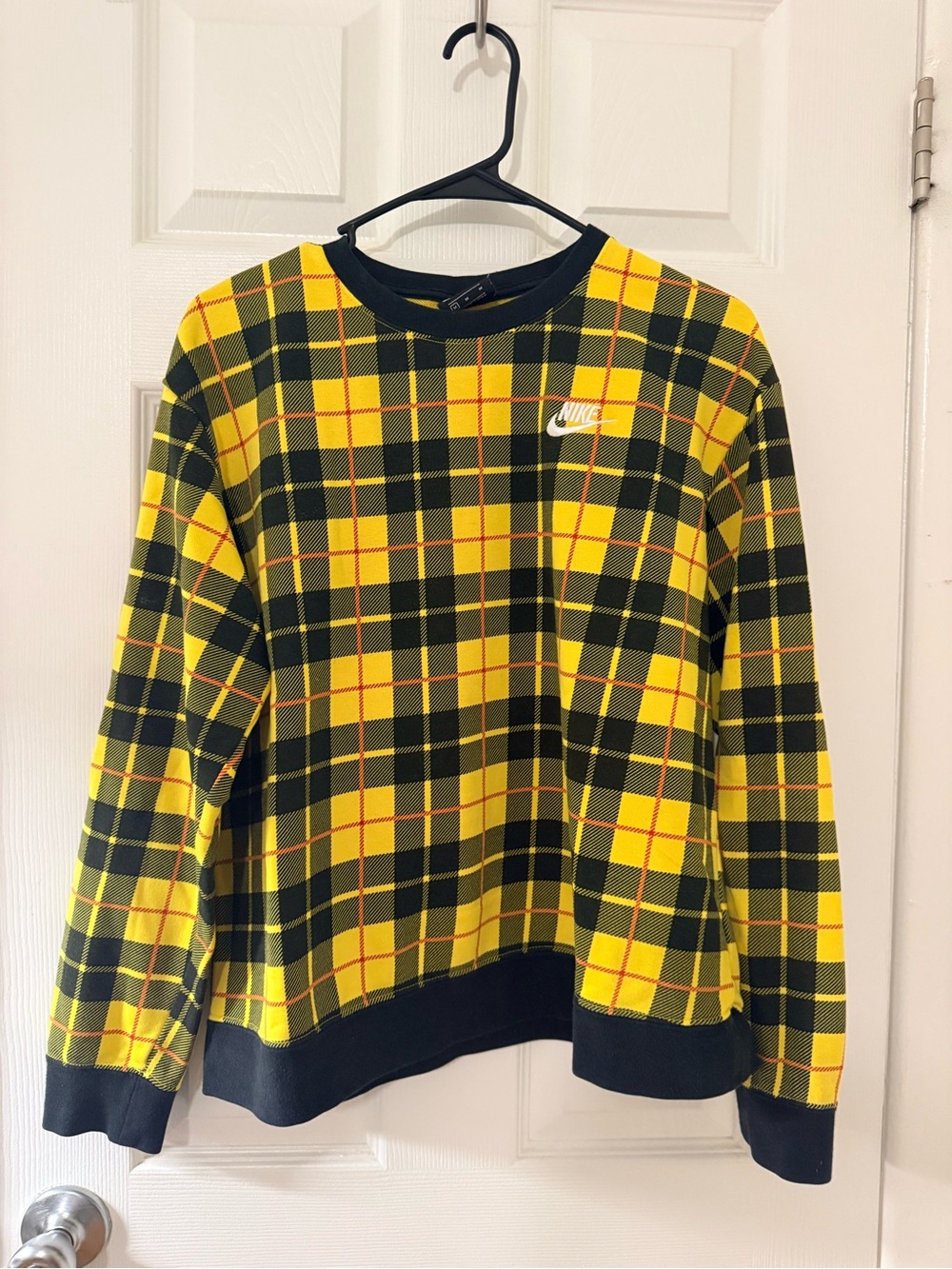 Nike Yellow and Black Plaid Crewneck Sweater